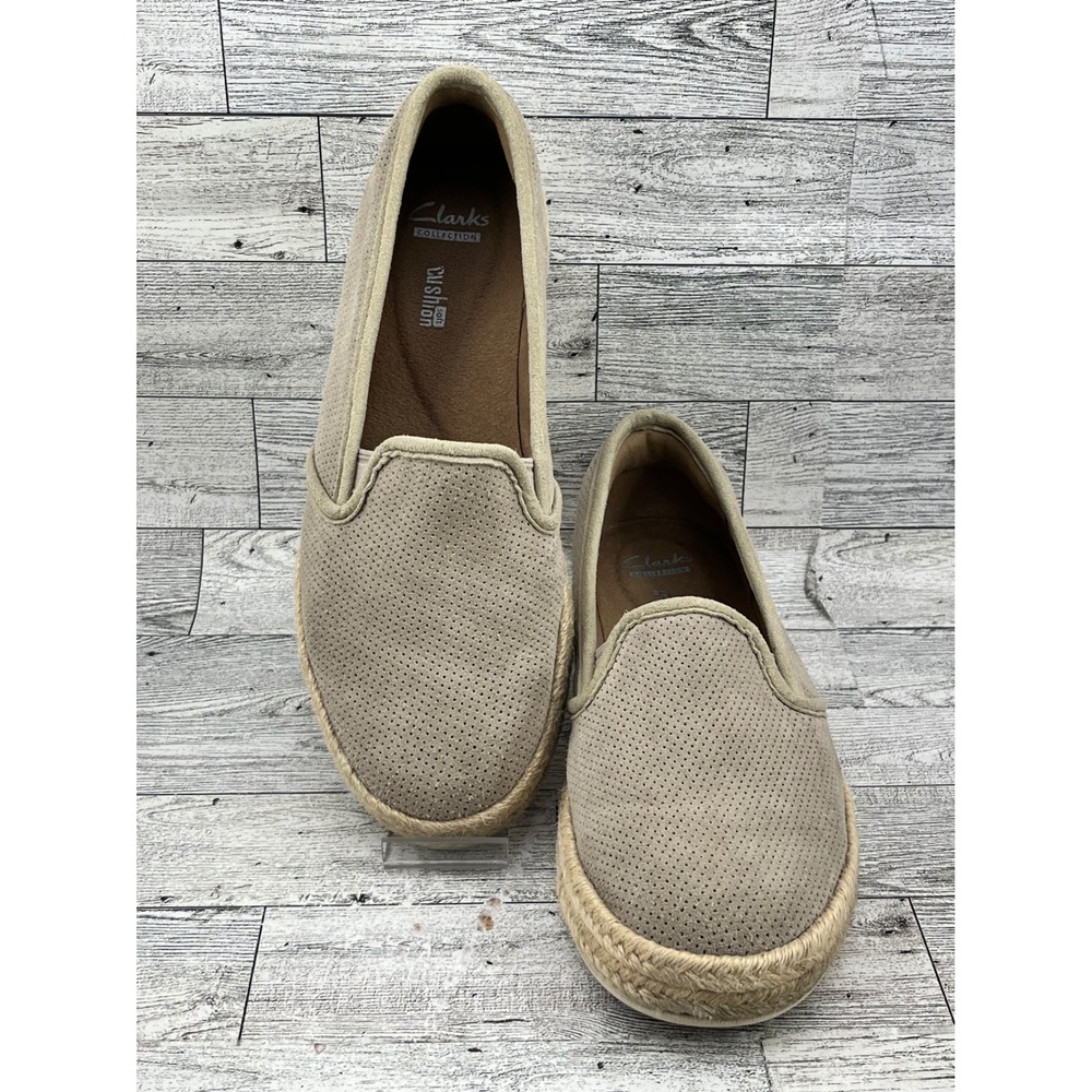 Clarks Collection Soft Taupe‎ Perforated Espadrille Slip On Loafers Women Sz 7M